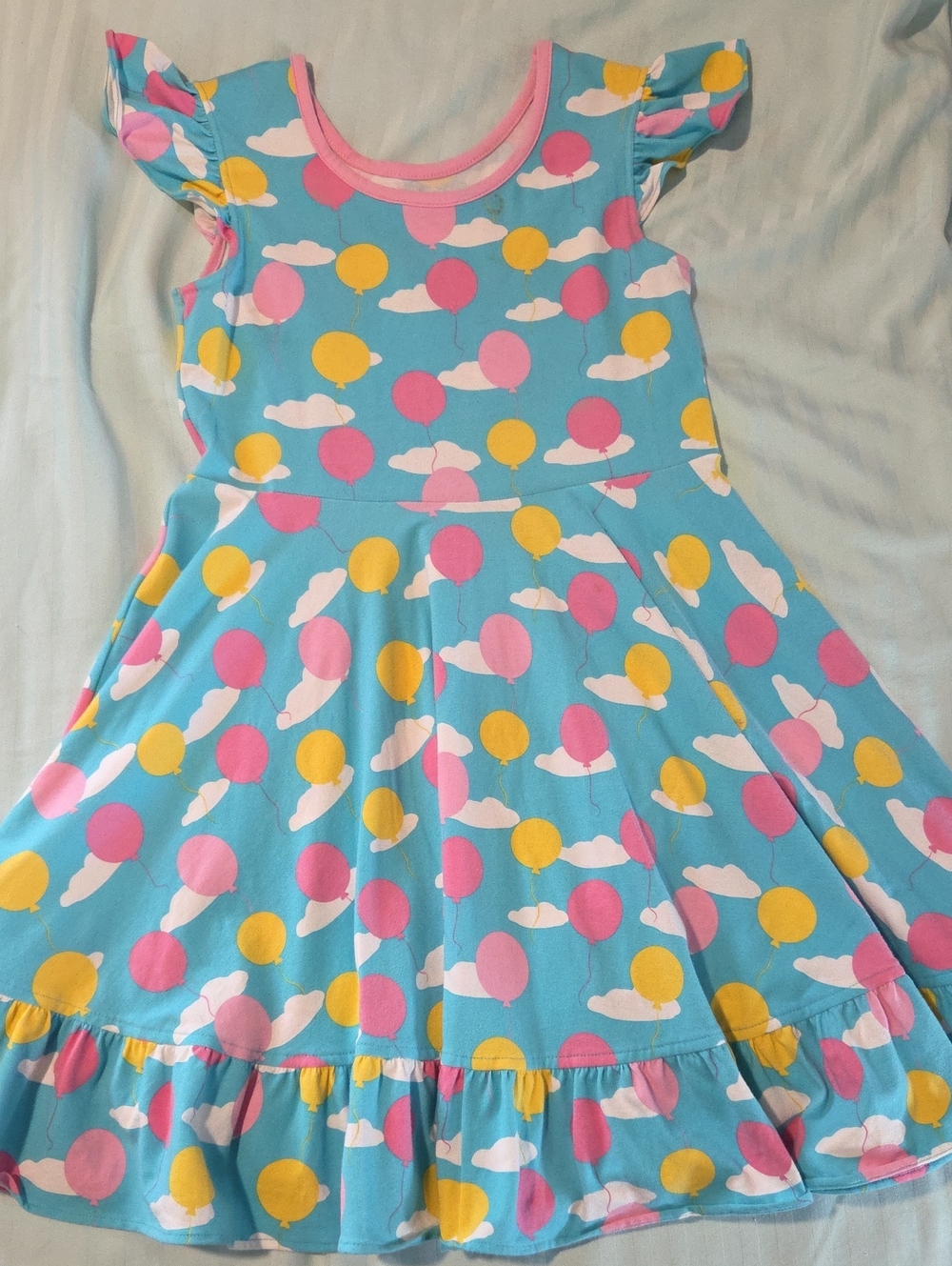 Eleanor Rose Blue Balloon Ruffle Dress with Pink & Yellow Accents